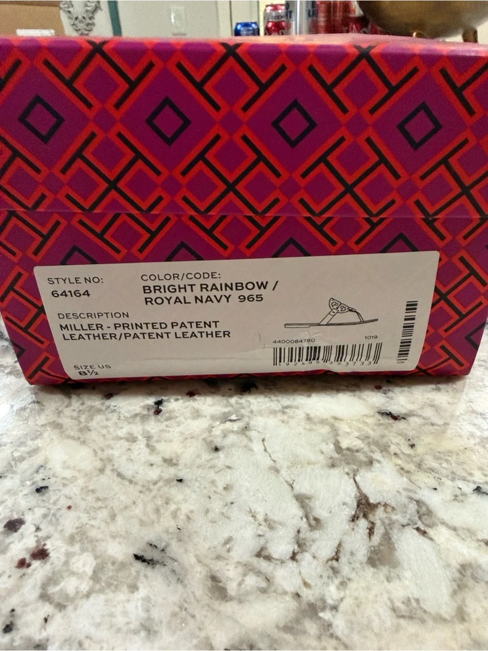 Tory Burch Navy Leather Sandal with Rainbow Logo Accent